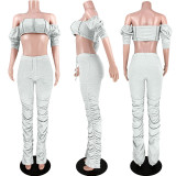 Sexy Off Shoulder Stacked Pants Two Piece Sets ASL-6275