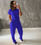 Solid Short Sleeve Two Piece Pants Set TR-1049