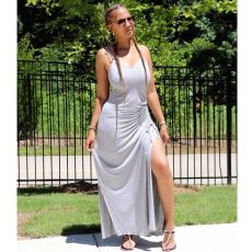 Solid Ruched High Split Sexy Maxi Slip Dress MYP-8922