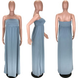 Sexy Strapless Solid High Waist Maxi Dress MN-9254