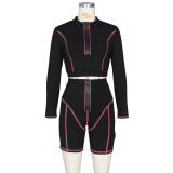 Casual Sporty Long Sleeve Zipper High Waist Shorts Set ZSD-0289
