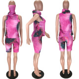 Tie Dye One Piece Mask Tops Shorts Two Piece Set MN-9251