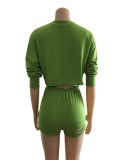 Solid Long Sleeve Mini Shorts Hole Two Piece Sets WUM-852