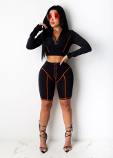 Casual Sporty Long Sleeve Zipper High Waist Shorts Set ZSD-0289