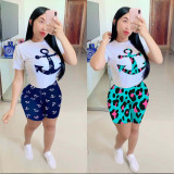 Casual Printed Short Sleeve Two Piece Shorts Set LUO-3074