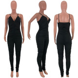 Solid V Neck Spaghetti Strap Stacked Jumpsuits CYAO-8557