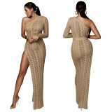 Sexy Off The Shoulder Cutout High Slit knitted Dress ZSD-013