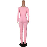 Sexy Solid Color Simple Folds Skinny Low-cut Jumpsuits SMD-5010