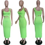 Plus Size Solid Crop Top Long Skirt 2 Piece Sets BGN-060