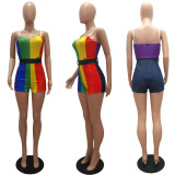 Sexy Multicolor Stitching Slim Romper MAE-2048