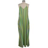 Colorful Stripe Loose Maxi Slip Dress Without Headscarf SMR-9308