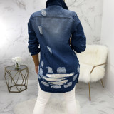 Casual Ripped Hole Button Long Denim Coats SMR-9625