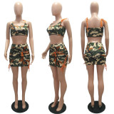 Plus Size Sexy Camouflage Strappy Printed Skirt Suit MAE-2046