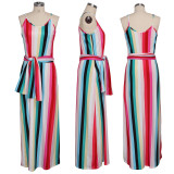 Colorful Stripe Spaghetti Strap Loose Maxi Dress SMR-9624