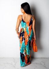 Sexy Printed Sleeveless V Neck Maxi Slip Dress SMR-9243