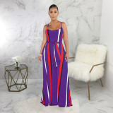 Colorful Stripe Sashes Loose Long Slip Dress SMR-9304