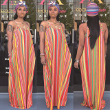 Colorful Stripe Loose Maxi Slip Dress Without Headscarf SMR-9308