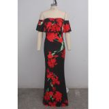 Floral Print Slash Neck Slim Maxi Dress SMR-9274