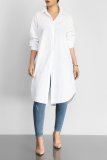 Plus Size Solid Long Sleeve Long Style Shirt Tops SMR-8797