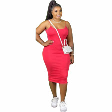 Plus Size Solid Sleeveless Bodycon Midi Slip Dress YNB-7103