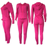 Solid Zipper Hoodies Tight Pants Two Piece Sets XMY-9179