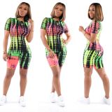 Tie Dye Print T Shirt And Shorts Two Piece Sets XMY-9236