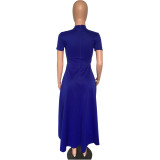 Plus Size Solid Ruffled Irregular High Low Long Dress XMY-9033