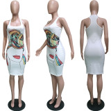 Casual Printed Sleeveless Slim Knee Length Dress BGN-089
