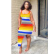 Plus Size Colorful Striepd Sleeveless Split Maxi Dress YIY-5186