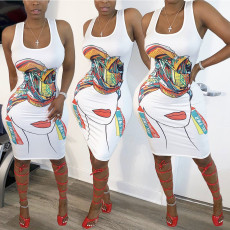 Casual Printed Sleeveless Slim Knee Length Dress BGN-089