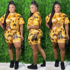 Plus Size 5XL Tie Dye Print Two Piece Shorts Set XMY-9249