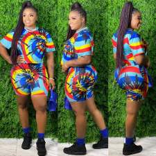 Plus Size 5XL Tie Dye Print Two Piece Shorts Set XMY-9249