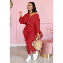 Plus Size 4XL Solid Long Sleeve Two Piece Pants Set MIL-128