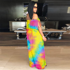 Tie Dye Slash Neck Loose Jumpsuits Plus Size 4XL MEI-9098