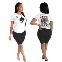 Plus Size Poker Print O Neck Short Sleeve T Shirts BLI-2081