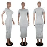 Solid Short Sleeve O Neck Slim Long Dress SHD-9289