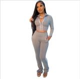Casual Fitness Long Sleeve Ziopper 2 Piece Pants Set ARM-8199