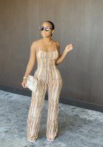 Sexy Striped Backless Strap One Piece Jumpsuits YM-9215