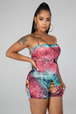 Tie Dye Butterfly Print Strappy Backless Rompers BS-1197