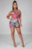 Tie Dye Butterfly Print Strappy Backless Rompers BS-1197