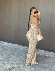 Sexy Striped Backless Strap One Piece Jumpsuits YM-9215