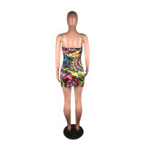 Tie Dye Print Sexy Spaghetti Strap Mini Dress BS-1202