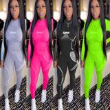 Fashion Solid Color Fitness Long Sleeve Pants Suit MAE-2050