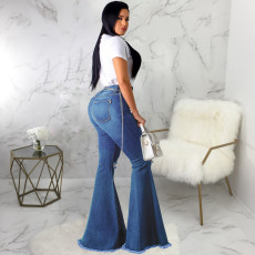 Plus Size Denim Hole Skinny Flared Jeans HSF-2074