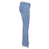 Plus Size Denim Ripped Hole Flared Long Jeans HSF-2254