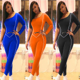 Fashion One Shoulder Long Sleeve Solid Color Jumpsuits MAE-2052