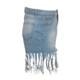 Plus Size Denim Tassel Straight Jeans Shorts HSF-2095