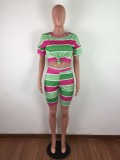 Fashion Casual Stripe T-shirt Shorts Two Piece Set LX-6870