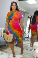 Plus Size Tie Dye Print Short Sleeve Bodycon Dress FNN-8514