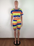Fashion Casual Stripe T-shirt Shorts Two Piece Set LX-6870